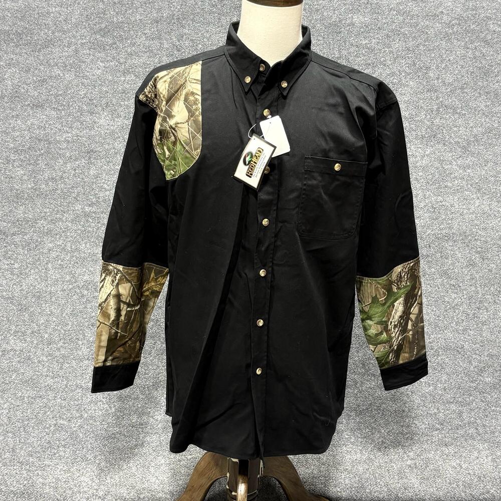 Vintage RedHead Shirt Mens Large Black Camo Shooter Long Sleeve Button Front